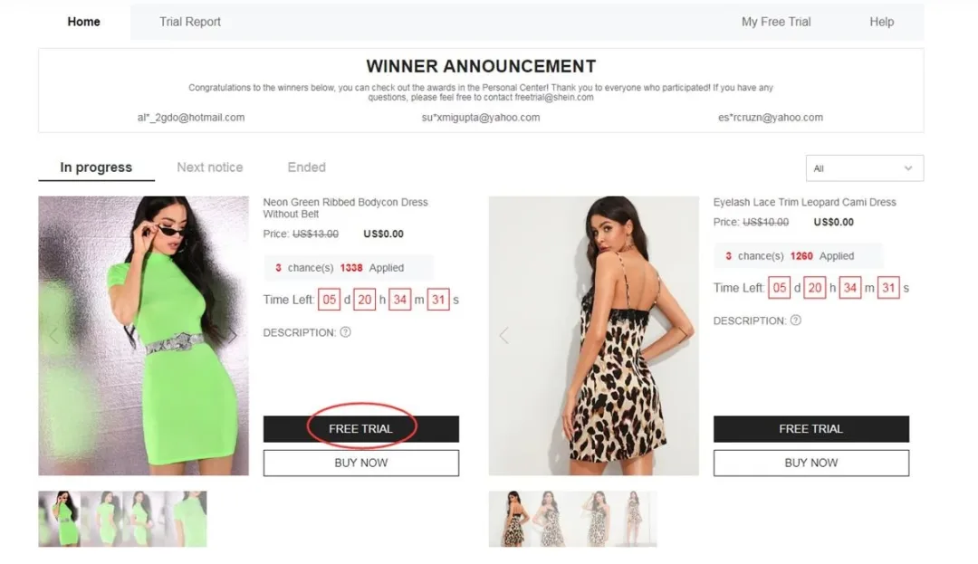 Shein Free Trial Center access