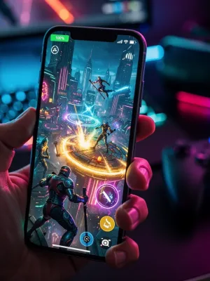 Gamer holding smartphone with full battery during extended mobile gaming session