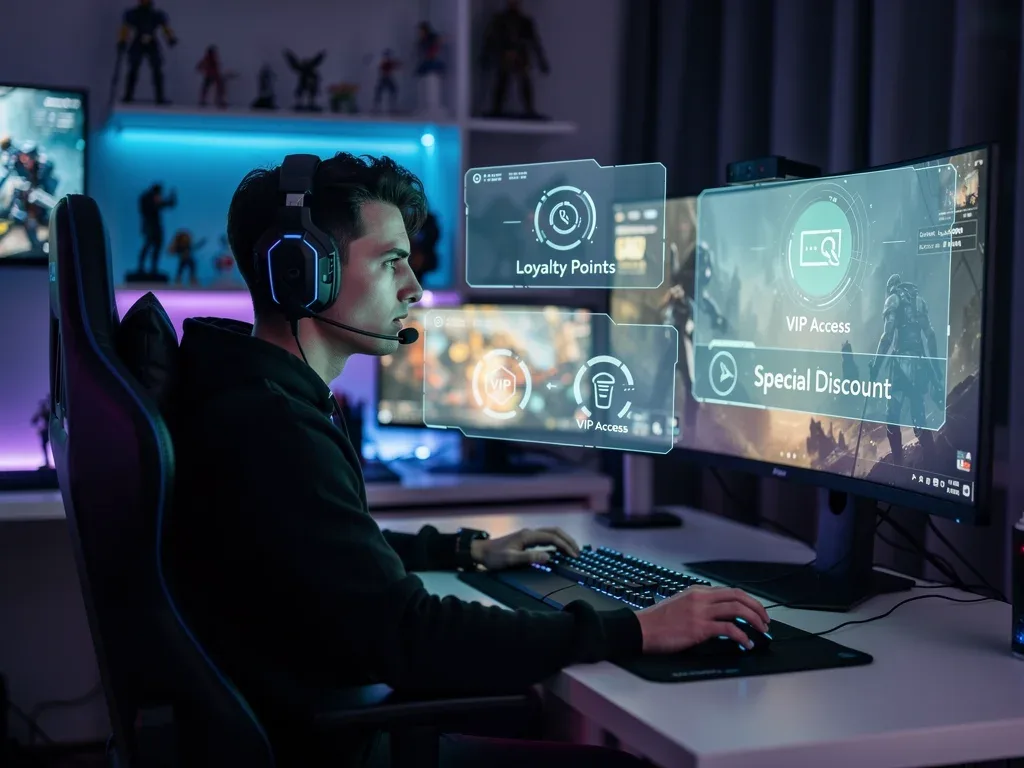Gamer enjoying exclusive content and rewards from a benefits program.