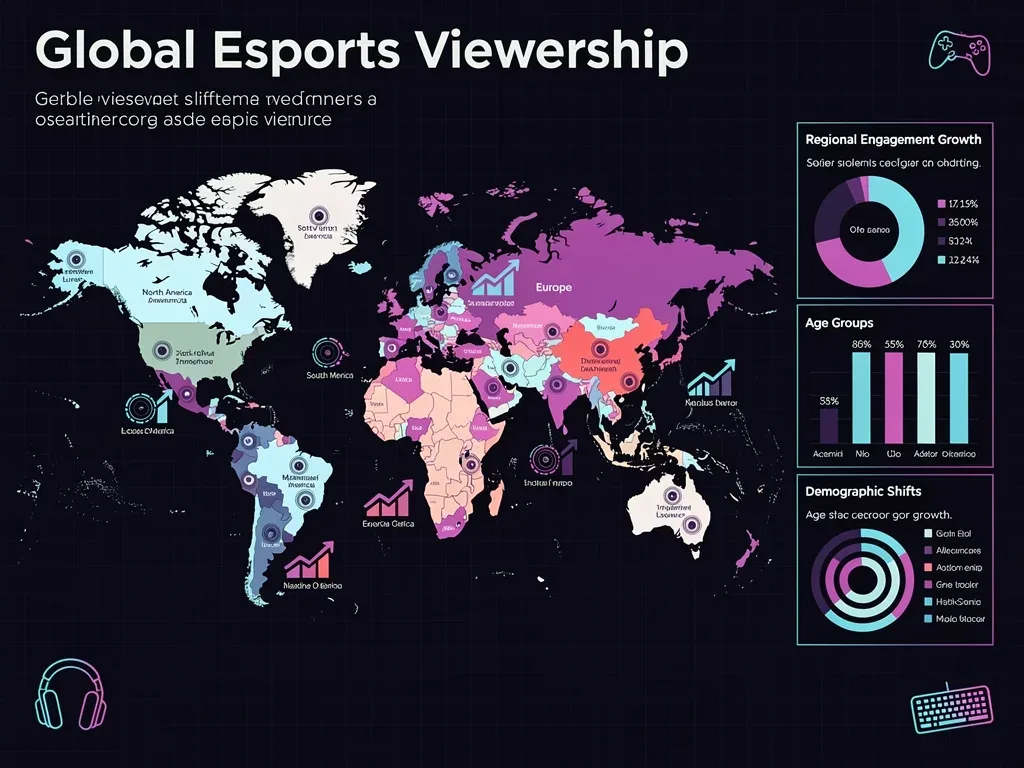 Global infographic showing esports viewership distribution and demographic trends