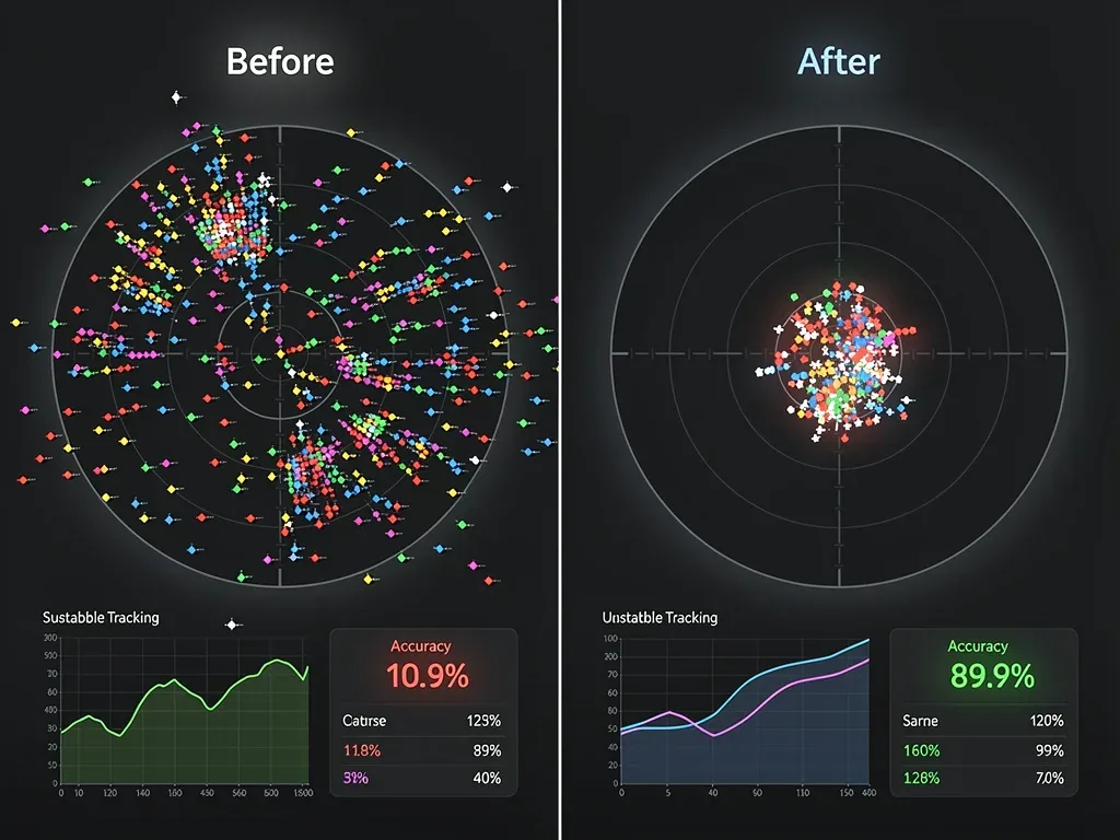 Before and after comparison of improved target tracking in an aim trainer.