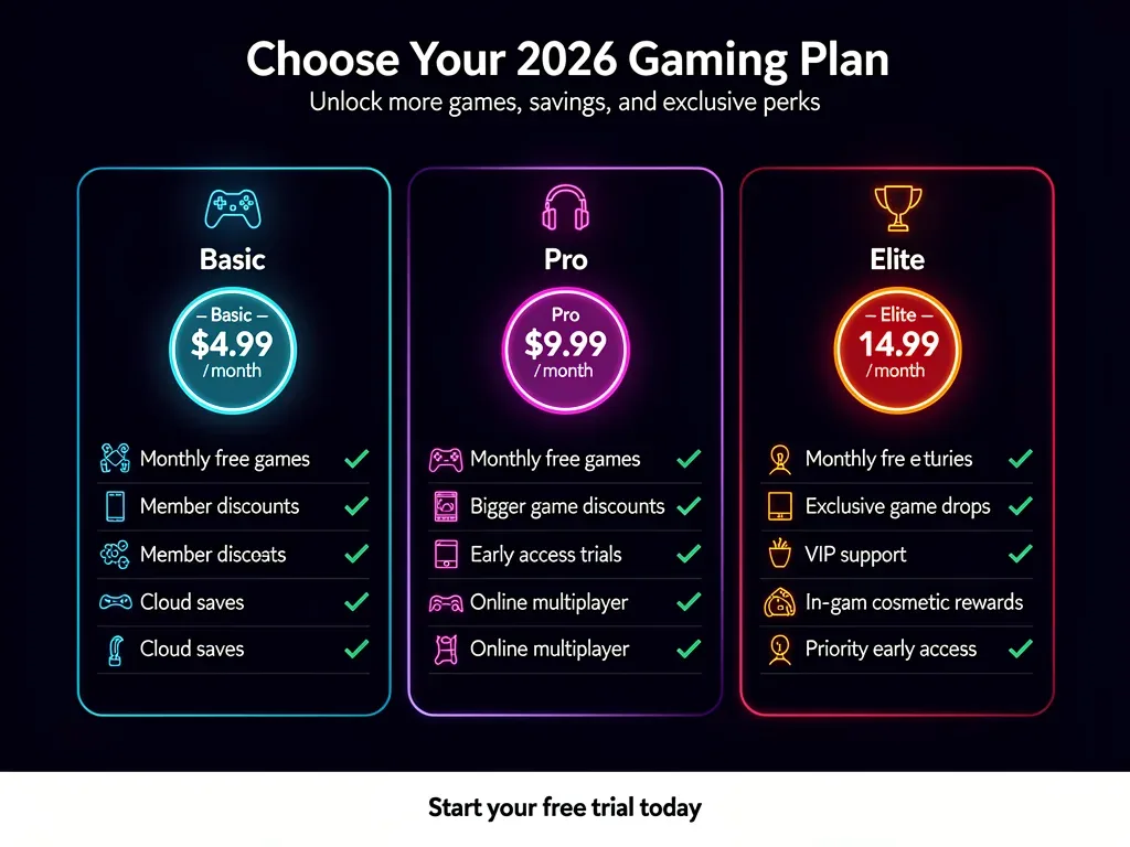 Subscription tier breakdown of a 2026 gaming service
