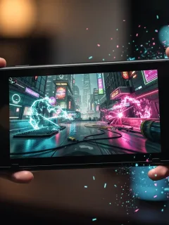 Nintendo Switch console displaying a high-performance game, vibrant and detailed graphics.