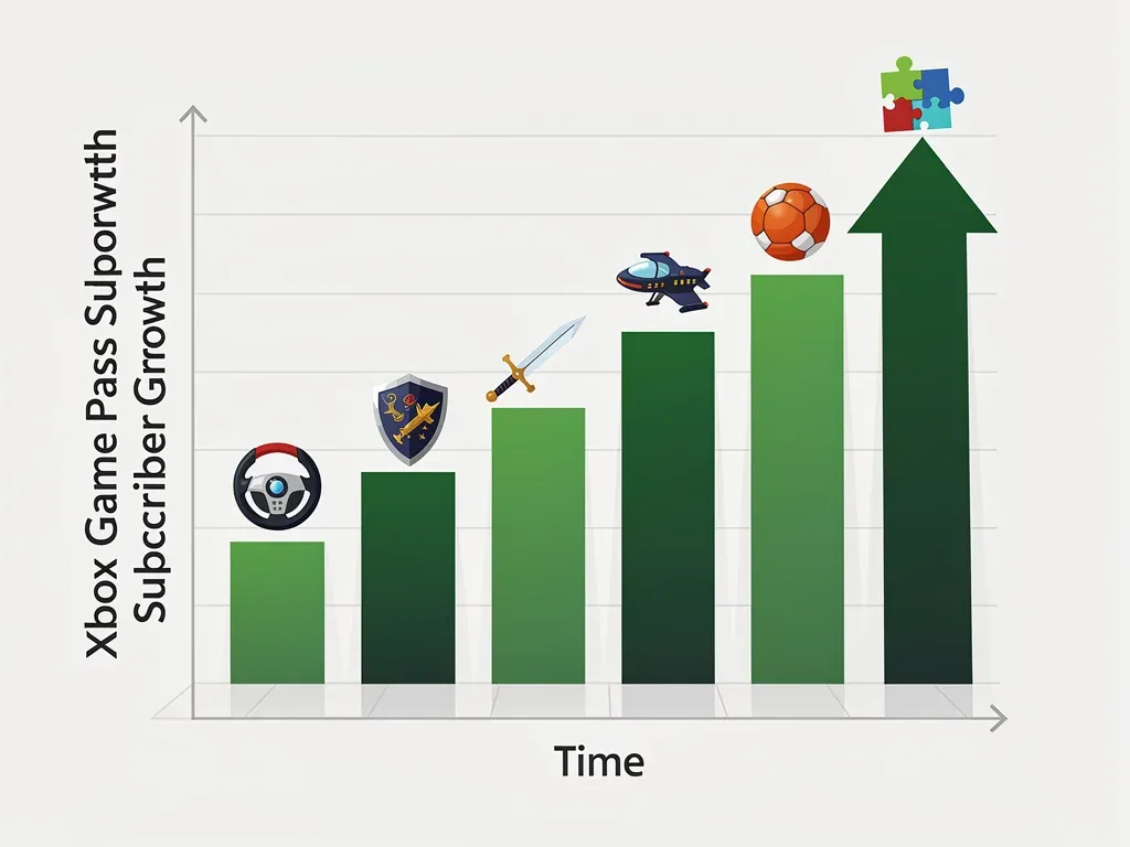 Graphic illustrating Xbox Game Pass subscriber growth driven by new studio content.