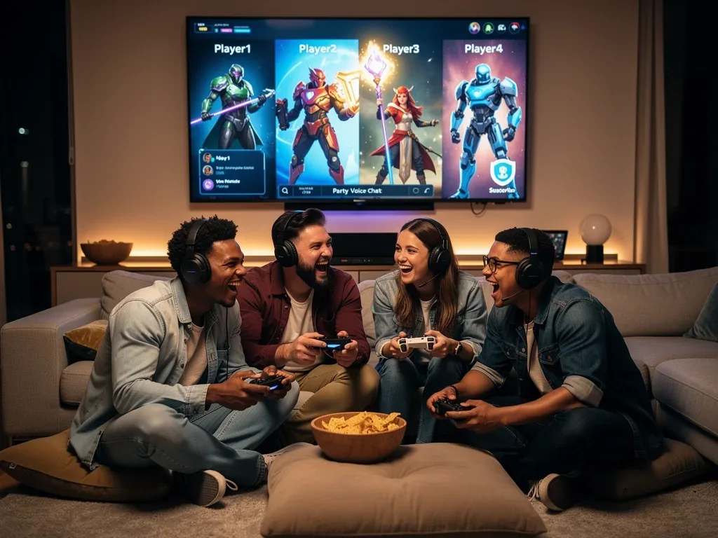 Friends enjoying multiplayer gaming through a subscription service.