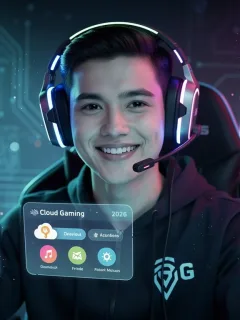 Futuristic gamer enjoying enhanced 2026 gaming subscription benefits.