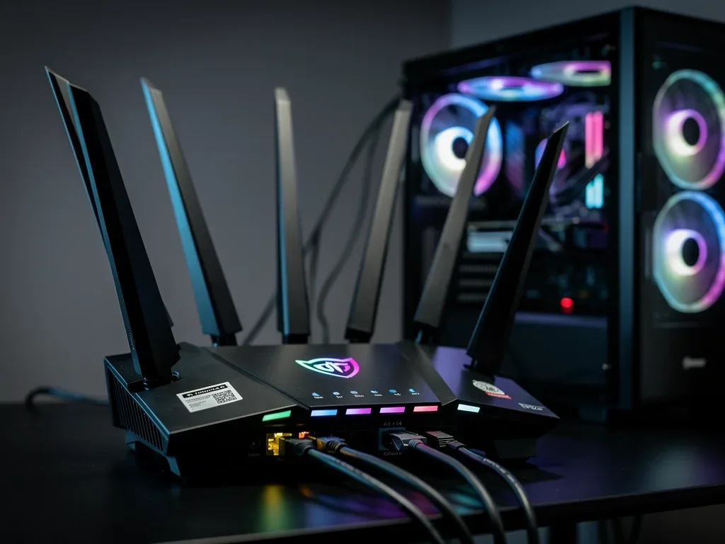 Advanced gaming router connected to PC for reduced latency