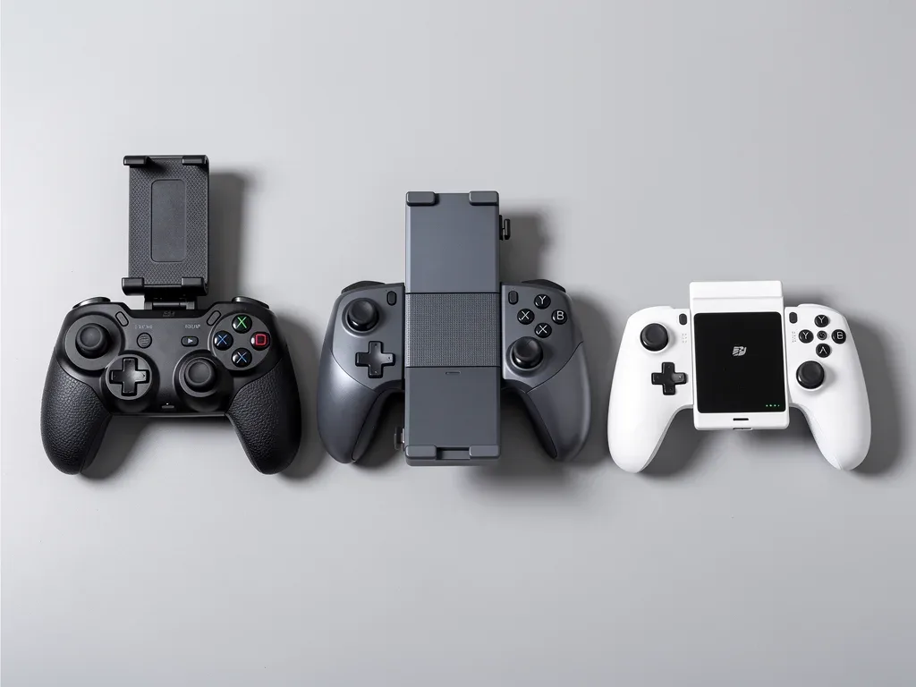 Comparative display of three distinct mobile gaming controllers, illustrating their varied designs and features for different gaming preferences.