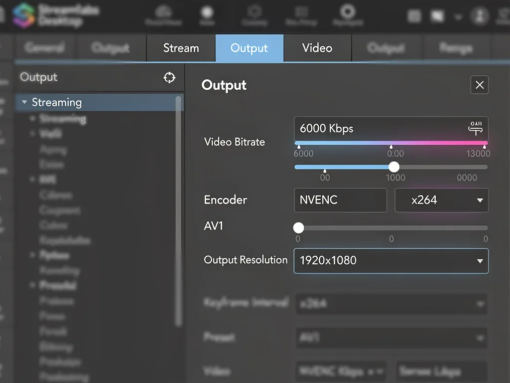 Detailed streaming software video encoding settings interface