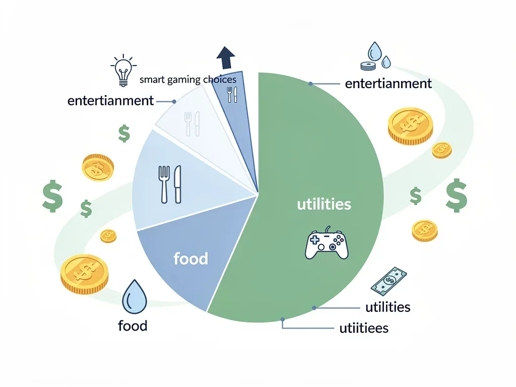 Budget breakdown graphic showing reduced entertainment spending through gaming