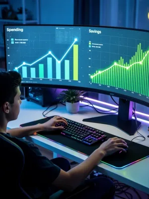 Futuristic gaming setup demonstrating financial savings from 2026 gaming benefits