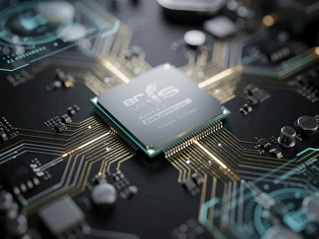 Close-up of a mobile processor chip with intricate circuitry, representing the core of mobile gaming performance.