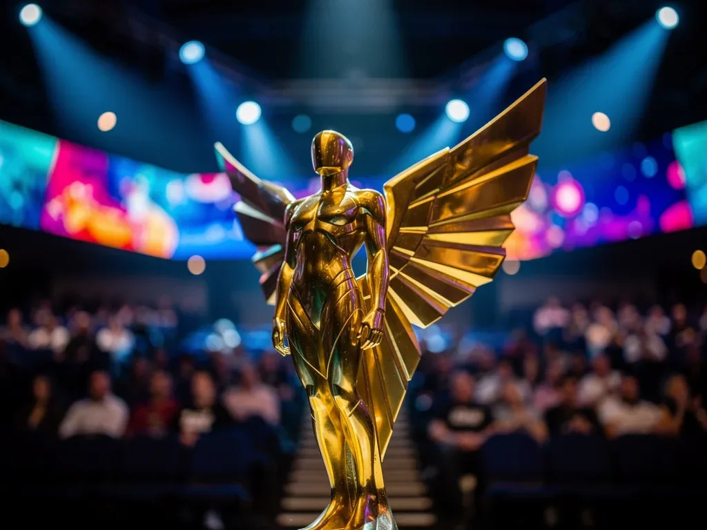Golden Game Awards trophy, symbolizing top gaming achievement.