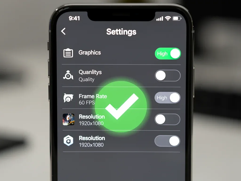 Smartphone settings menu for graphics and frame rate optimization