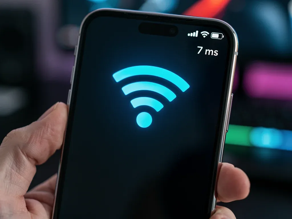 Smartphone displaying strong Wi-Fi signal and low ping for gaming