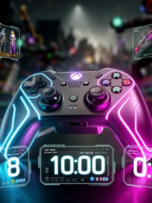 Futuristic gaming controller with glowing elements and digital countdowns for expiring 2026 gaming benefits.