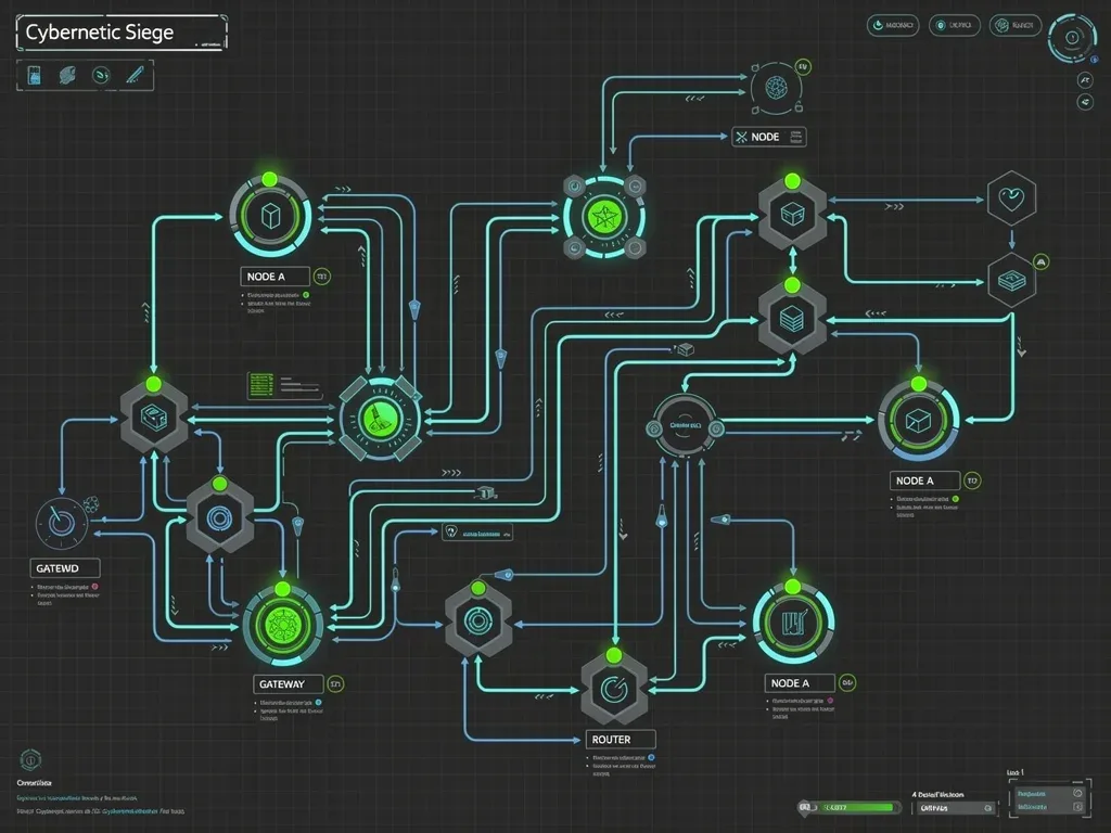 Solved Cybernetic Siege puzzle schematic with green data flow.
