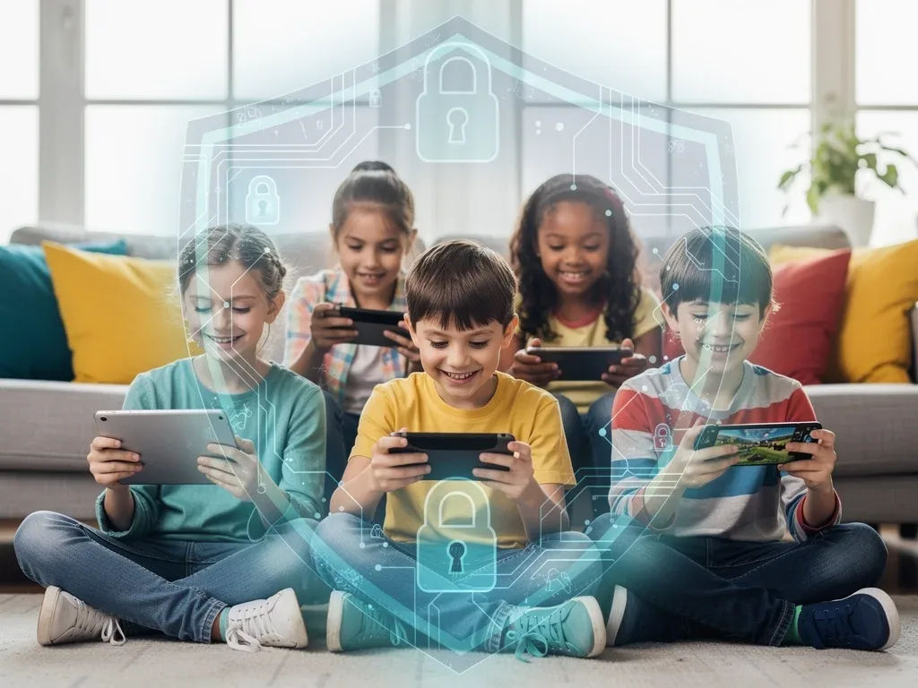 Children safely playing mobile games with digital protection
