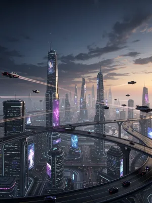 Futuristic cityscape at twilight, symbolizing expanded game scope