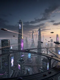 Futuristic cityscape at twilight, symbolizing expanded game scope