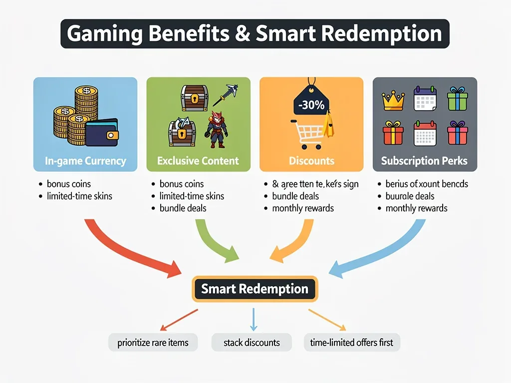 Infographic displaying various gaming benefits and smart redemption paths