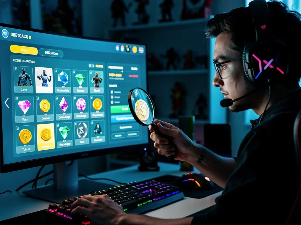 Gamer carefully reviewing digital inventory for benefit redemption