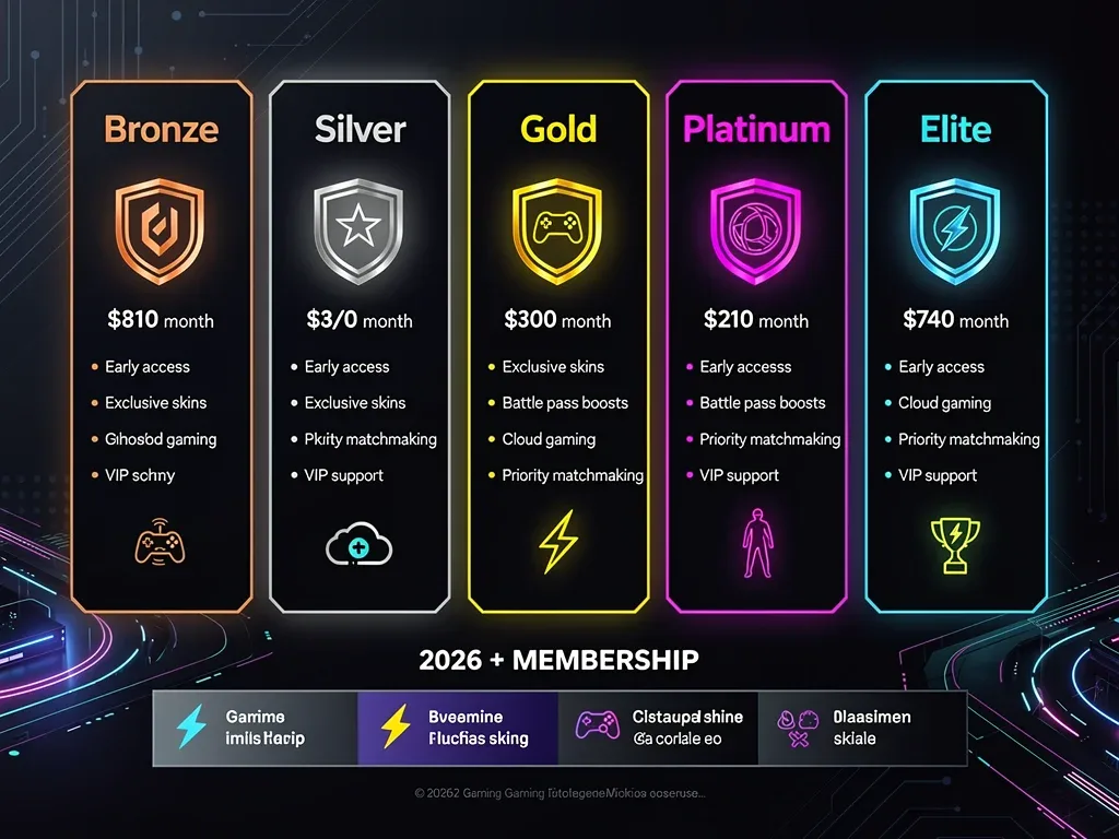 Infographic detailing 2026 gaming membership tiers and exclusive benefits