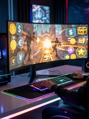Futuristic gaming setup with a player enjoying a game, illustrating the benefits of gaming programs.